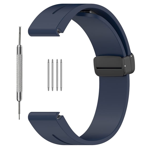 Huawei Watch GT 4 46mm / Samsung Galaxy Watch3 45mm / Garmin Venu 3 Svart spenneklokkearmbånd 22mm magnetisk silikonrem - Marineblå