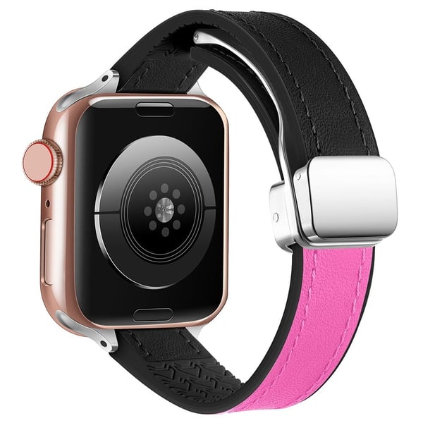 Apple Watch Series 41 mm / 40 mm / 38 mm silikone+PU-urrem - Sort / Lyserød