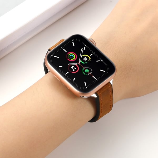 Apple Watch Series 41 mm / 40 mm / 38 mm silikone+PU-urrem - Sort / Lyserød