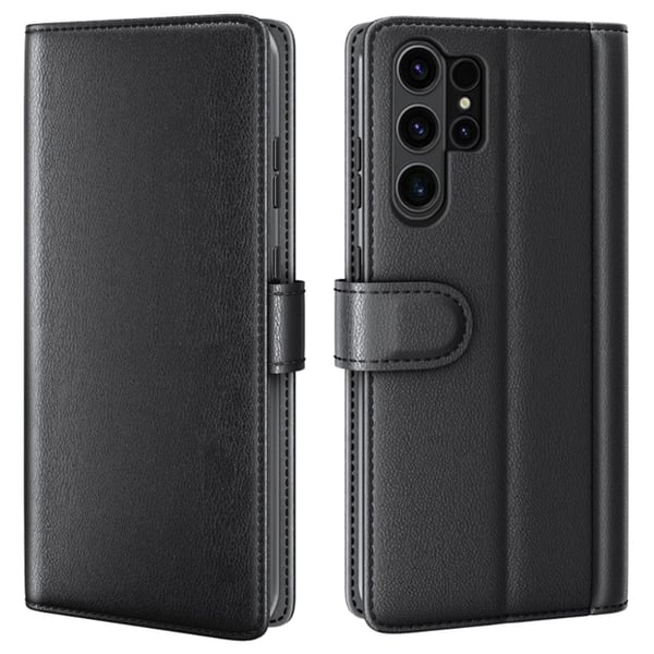 Ekte lærdeksel med kredittkortspor for Samsung Galaxy S24 Ultra - Svart Ekte lærdeksel med kredittkortspor for Samsung Galaxy S24 Ultra - Svart