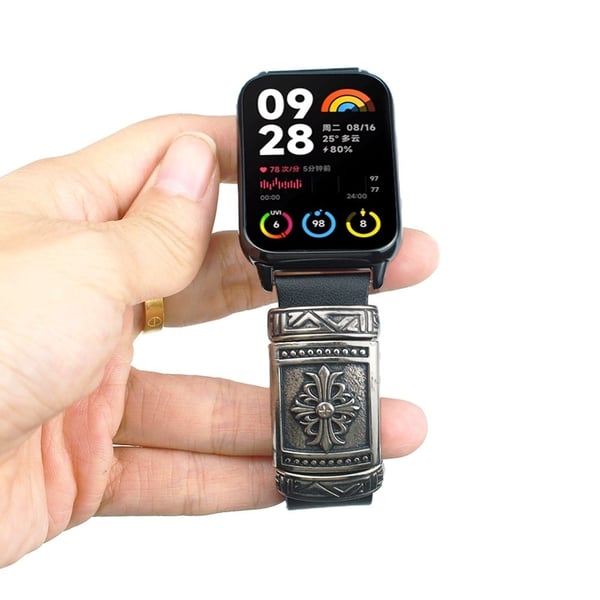 Xiaomi Smart Band 8 Pro Klokkerem med pregedesign Retro Vegansk lærarmbånd - Svart