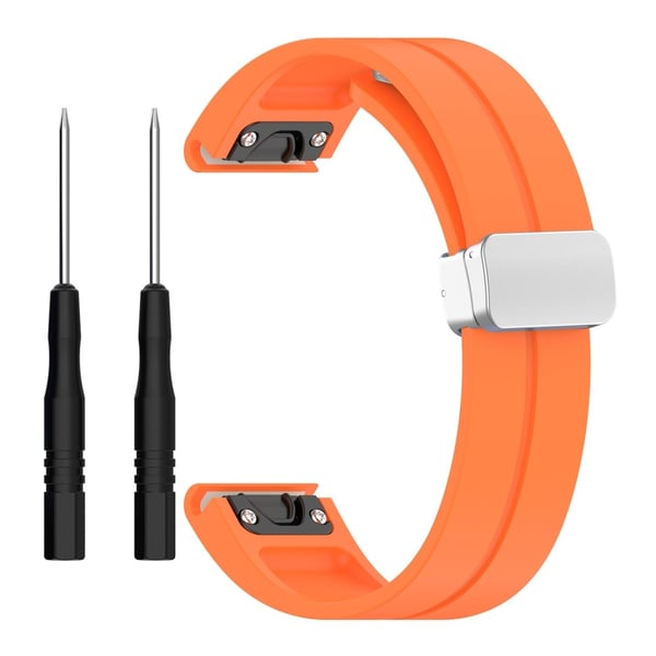 Garmin Fenix 7S / 6S Pro / 5S Plus / Instinct 2S silikonikellon nauhat hopea solki 20mm magneettinen hihna - Oranssi