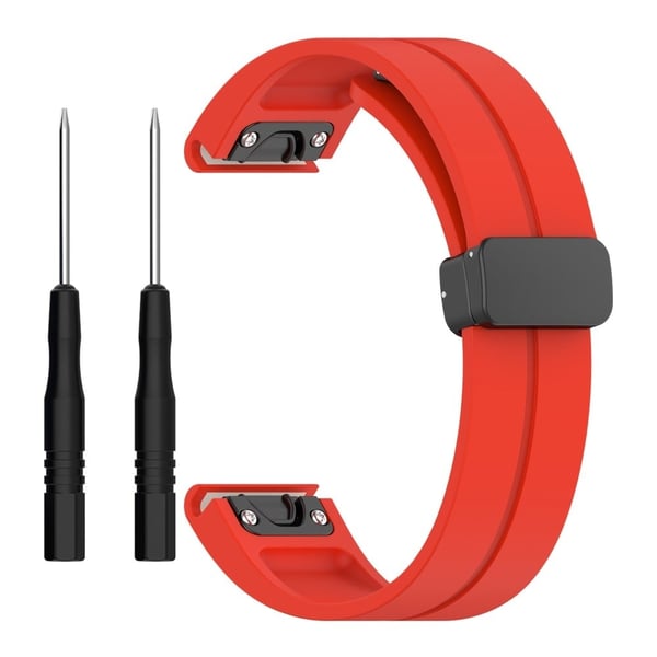 Garmin Fenix 7X / 7X Solar / Tactix 7 Pro silikone urrem 26 mm med foldespænde i sort - Rød