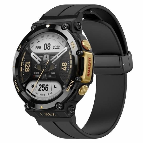 Huami Amazfit T-Rex 2 silikonerem med magnetisk foldespænde - Sort