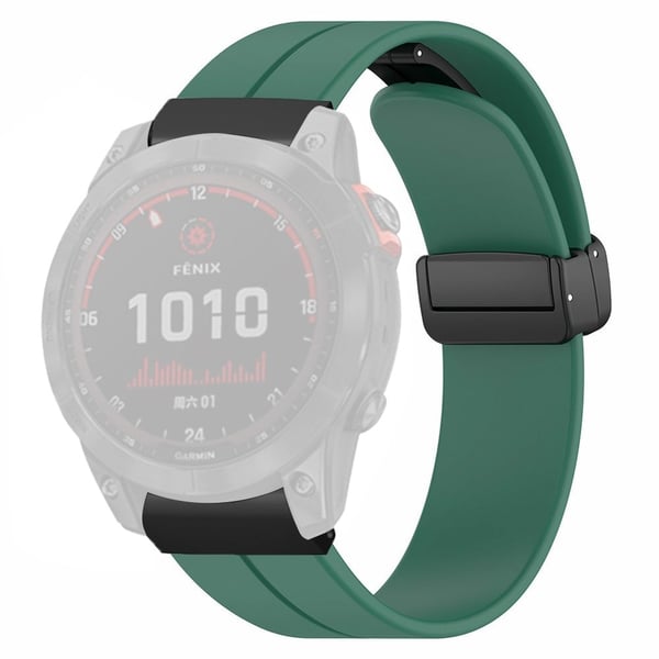 Garmin Fenix 7X / 6X / 5X urrem med magnetisk spænde i silikonerem med 26 mm stik - Militærgrøn