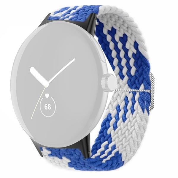 Flettet elastisk klokkerem Google Pixel Watch / Watch 2 Erstatning Justerbar håndleddsrem - Blå / Hvit