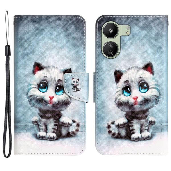 Wonderland Xiaomi Redmi 13C / Xiaomi Poco C65 flip-etui - Blå Øyne Katt