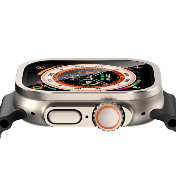 Apple Watch Ultra 2 49mm / Ultra 49mm skjermbeskytter med titanlegeringsramme med høy aluminium-silisium glassfilm - Svart