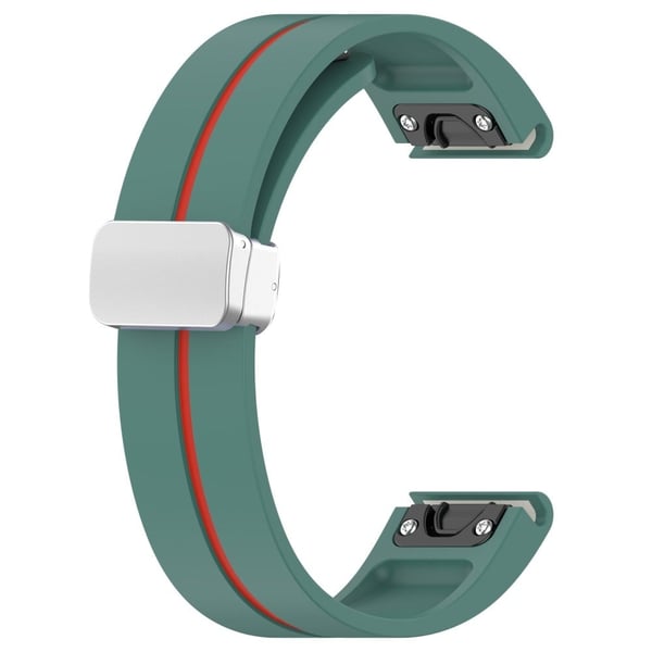 Samsung Galaxy Watch 6 / 6 Classic / 5 / 4 Magnetisk sølvspenneklokkerem 20 mm silikonbånd i to farger - Olivengrønn + Rød Samsung Galaxy Watch 6 / 6 Classic / 5 / 4 Magnetisk sølvspenneklokkerem 20 mm silikonbånd i to farger - Olivengrønn + Rød