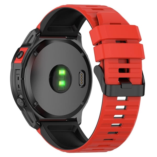 Garmin Fenix 7X Pro urremme Horisontale striber Silikone Rem i to farver - Rød / Sort Garmin Fenix 7X Pro urremme Horisontale striber Silikone Rem i to farver - Rød / Sort