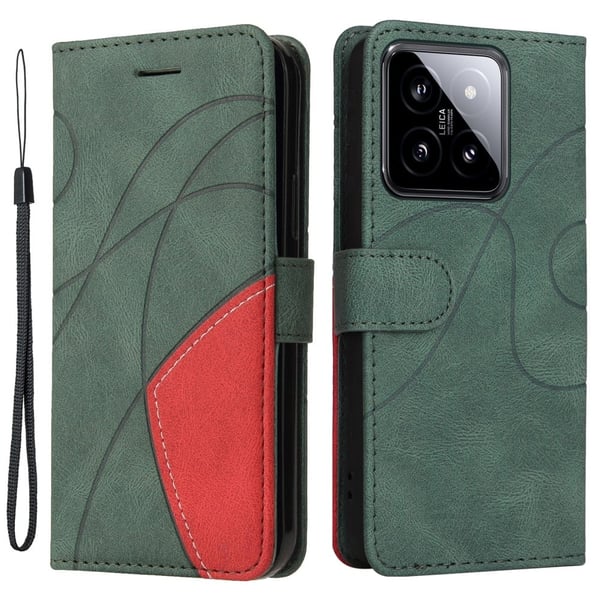 Texturerat läderfodral med handledsband för Xiaomi 14 - Grön Texturerat läderfodral med handledsband för Xiaomi 14 - Grön
