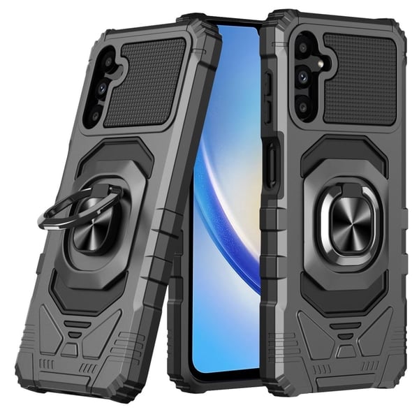 Slitesterk hardplastdeksel med myk innside og støtte for Samsung Galaxy A34 5G - Svart