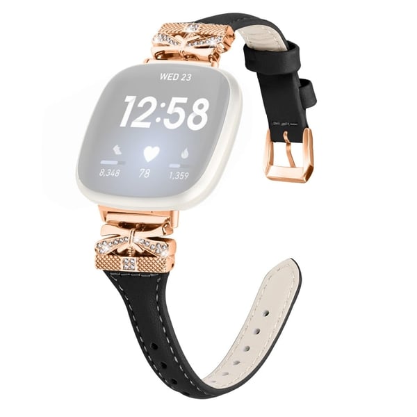 Rosaguldspænde Fitbit Versa 3 / 4 / Sense / Sense 2 Eægte læderurrem - Sort