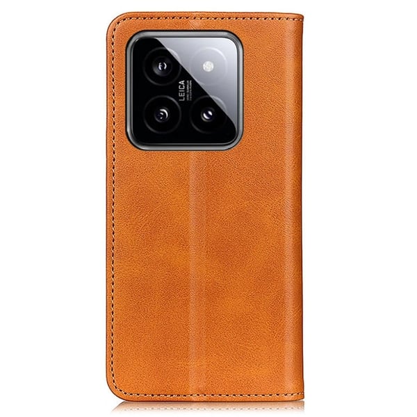 Flipveske i ekte skinn i lommebokstil for Xiaomi 14 Pro - Brun