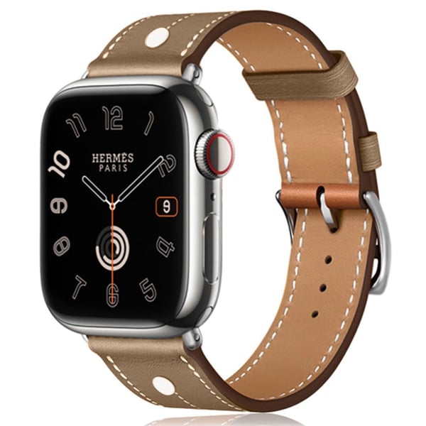 Apple Watch 49 mm / 45 mm / 44 mm / 42 mm Rem af ægte læder med nitte-dekor - Solbrun