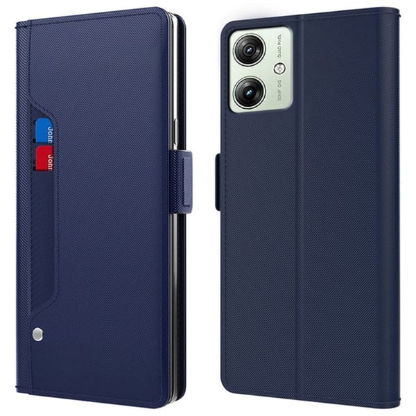 Telefonetui med sminkespeil og glatt design for Motorola Moto G54 - Blå