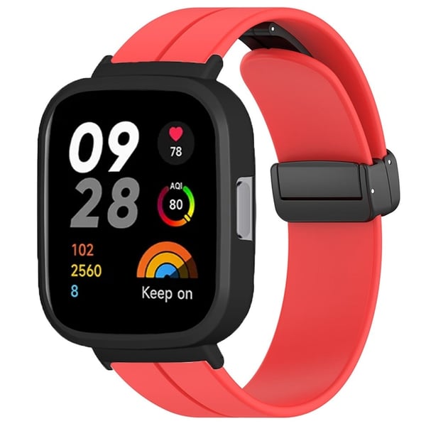 Xiaomi Redmi Watch 3 Klokkebånd Svart Magnetisk Spenne Silikon Armbåndsrem med Klokkeveske - Rød