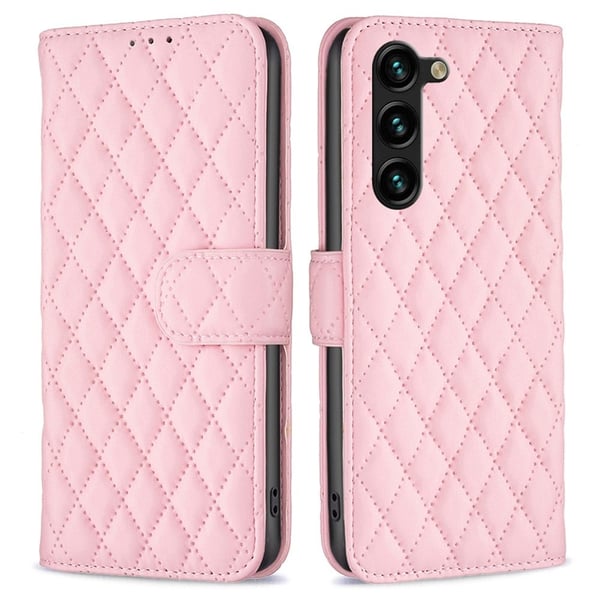 Rombemønster, matt flip-deksel for Samsung Galaxy S24 Plus - Rosa