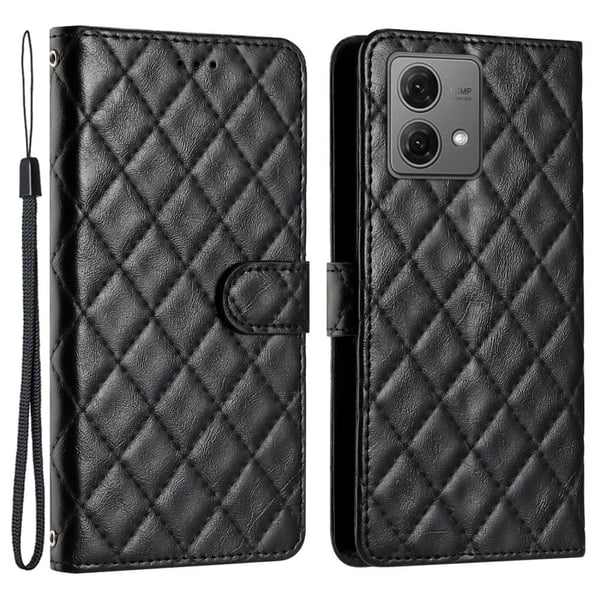 Funksjonelt rombe lommebokdeksel for Motorola Moto G84 - Svart