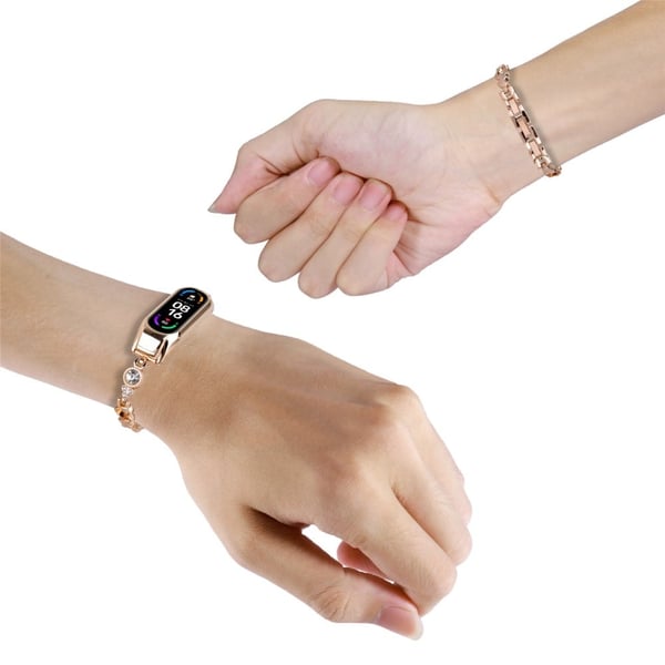 Xiaomi Smart Band 8 Watch Armbånd Rhinestones Decor Metal Strap Replacement - Rose Gull