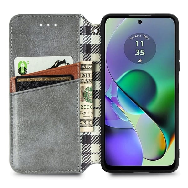 Skinn-etui med stilfult rombeavtrykk for Motorola Moto G54 - Brun