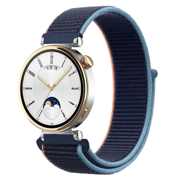 Huawei Watch GT 4 41mm / Garmin Venu 3S Watch Band 18mm Nylon Loop Justerbar håndleddsrem - Mørk Marineblå + Blå