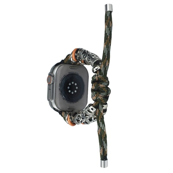 Apple Watch 49mm / 45mm / 44mm / 42mm Klokkerem med perleflettet tau - Grønn Camo