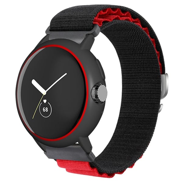 Google Pixel Watch / Pixel Watch 2 urrem Nylonløkkehåndledsrem med urkasse - Sort Rød + Sort Rød
