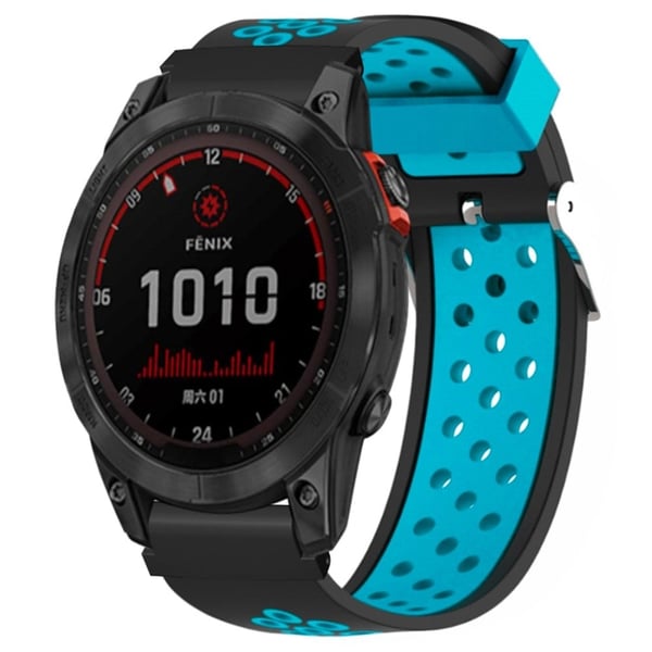 Huami Amazfit Falcon / Garmin Fenix 7 / 6 / 5 Dual Color Watch Band Silikonrem med 22 mm kontakt - Svart + Blå