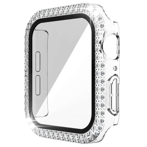 Apple Watch Series 9 8 7 41 mm klokkeveske Rhinestone galvanisert ramme med herdet glassfilm - Gjennomsiktig