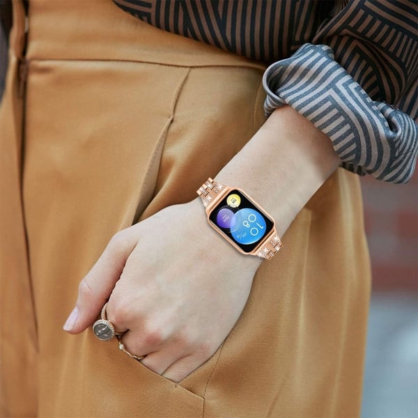 Xiaomi Smart Band 8 Pro Metallklokkerem 2-raders Rhinestone 5-Perle Watchband - Rose Gull