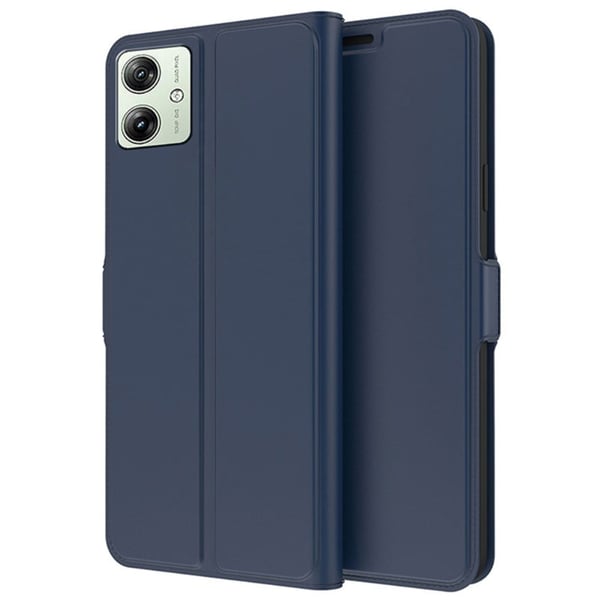 Glatt og tynt premium PU-skinnetui for Motorola Moto G54 - Blå
