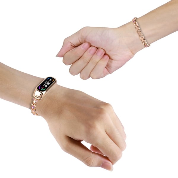 Xiaomi Smart Band 8 Watch Strap Rhinestone Decor Metal Wrist Band Armbånd - Rose Gull