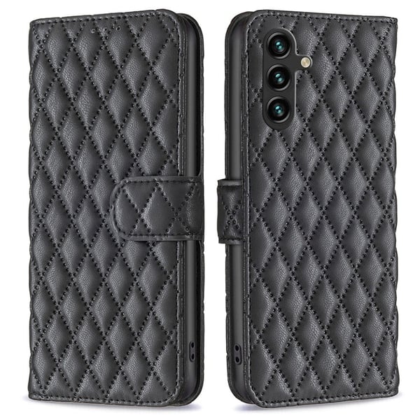 Rhombus mat Samsung Galaxy A55 flip etui - Sort