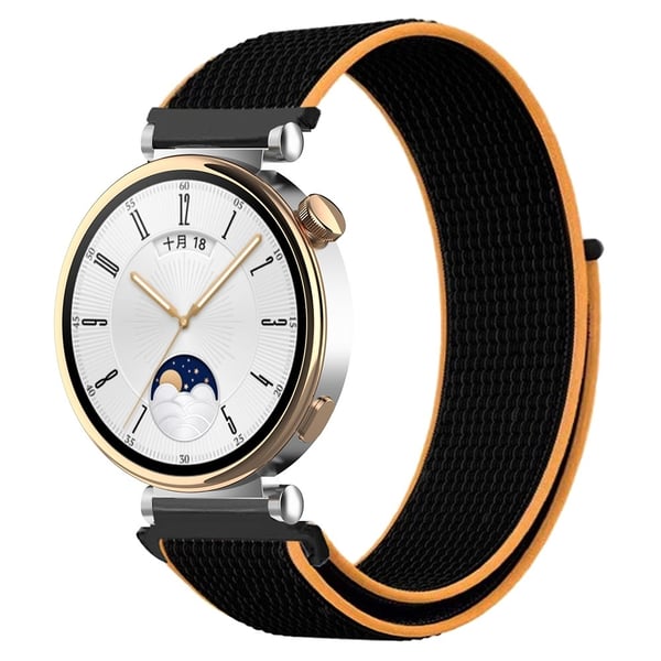 Huawei Watch GT 4 41mm / Garmin Venu 3S Watch Band 18mm Nylon Loop Justerbar håndleddsrem - Svart + Oransje