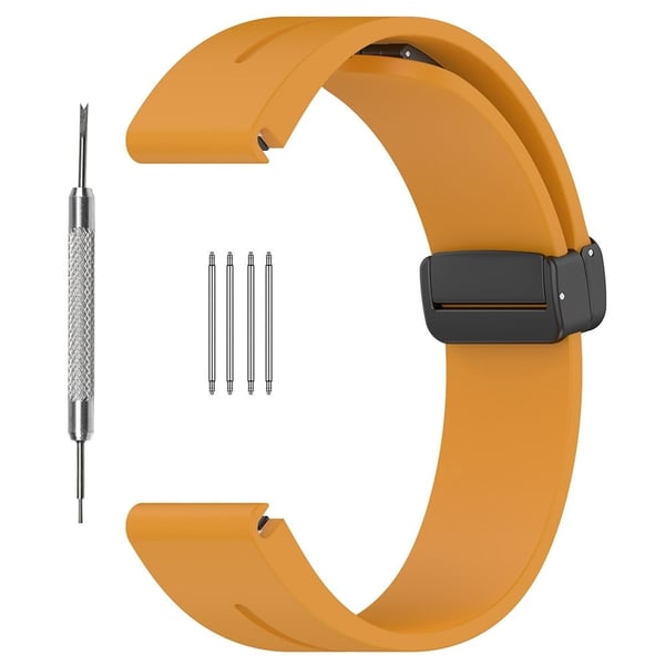 Huawei Watch GT 4 46mm / Samsung Galaxy Watch3 45mm / Garmin Venu 3 Musta solki kellonauha 22mm magneettinen silikonihihna - Tumman Keltainen