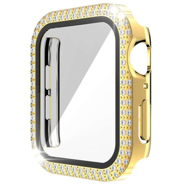 Apple Watch Series 9 8 7 41 mm klokkeveske Rhinestone galvanisert ramme med herdet glassfilm - Gull