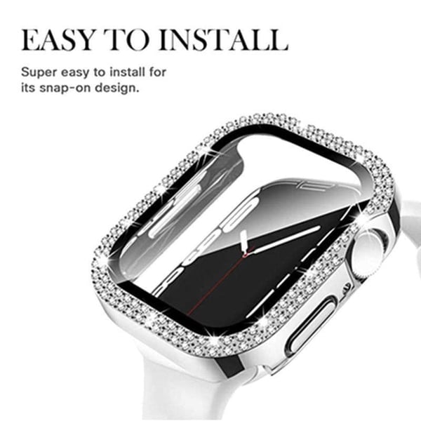 Apple Watch Series 9 8 7 41 mm klokkeveske Rhinestone galvanisert ramme med herdet glassfilm - Gull