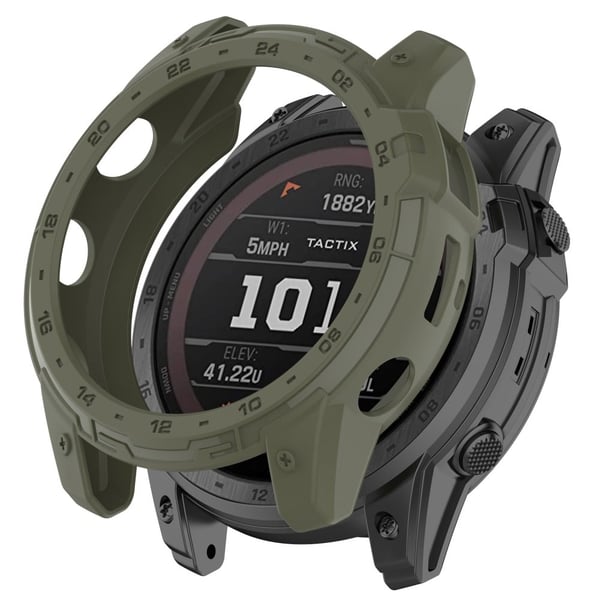 Garmin Tactix 7 AMOLED Edition-klokkekasse med hul, fleksibel ramme og urskiveplate - Jungelgrønn