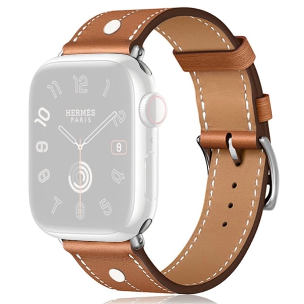 Apple Watch 49mm / 45mm / 44mm / 42mm aito naudannahkainen nauhanauha niitti koriste hihna - Ruskea