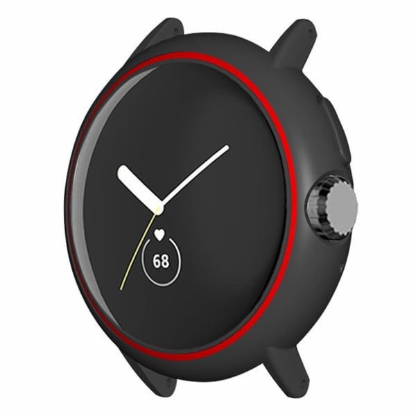 Google Pixel Watch hård ramme med kantbeskyttelse og 20 mm adapterforbindelse - Sort + Rød