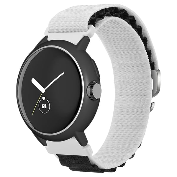 Google Pixel Watch / Pixel Watch 2 Watch Band Nylon Loop håndleddsrem med klokkeveske - Hvit Svart + Svart Hvit Sak