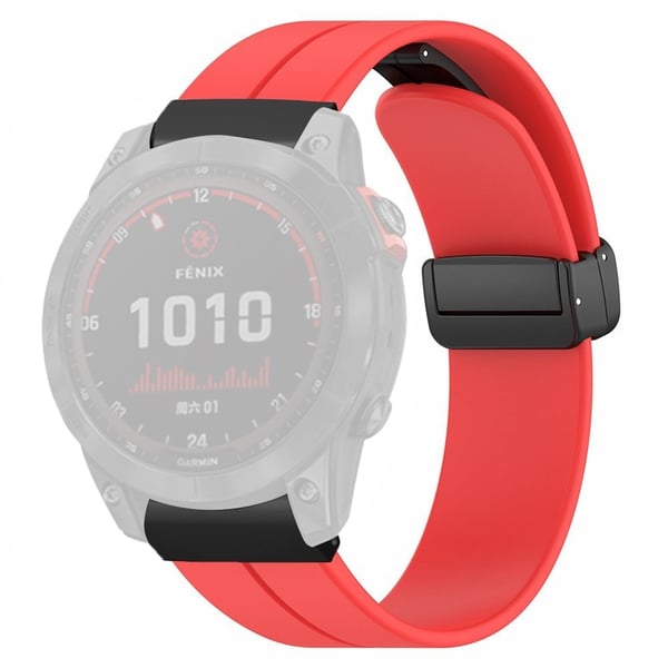 Garmin Fenix 7X / 6X / 5X urrem med magnetisk spænde i silikonerem med 26 mm stik - Rød