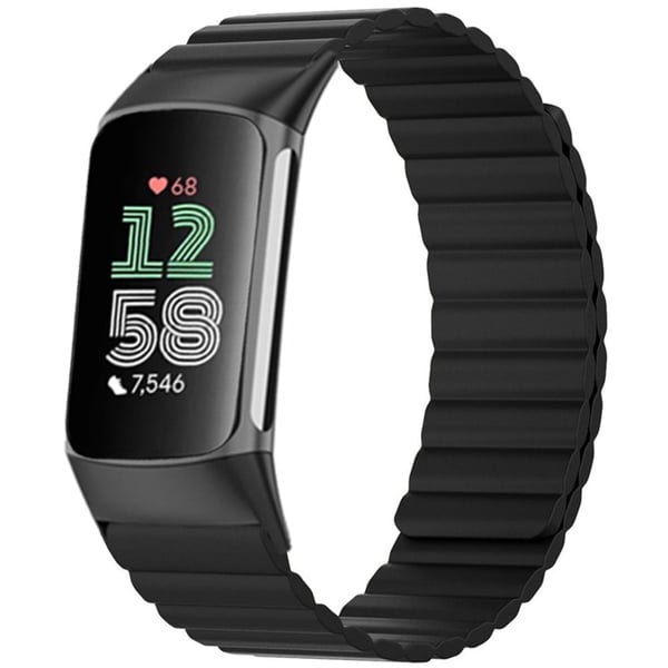 Fitbit Charge 6 / 5 magnetisk urrem i silikone, justerbar håndledsrem - Sort