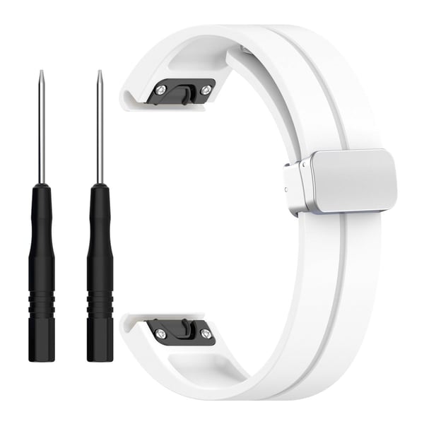 Garmin Fenix 7S / 6S Pro / 5S Plus / Instinct 2S silikonerem med sølvspænde, 20 mm magnetisk rem - Hvid