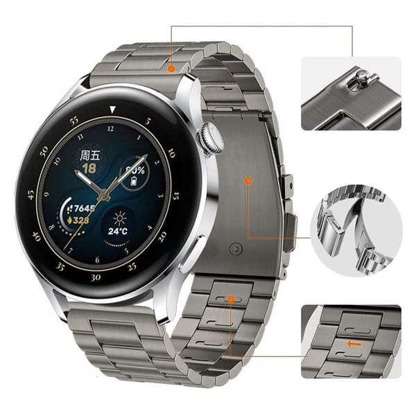 Huawei Watch GT4 46mm / GT3 46mm / GT2 46mm Klokkerem 3 perler Titanium stål 22mm armbånd - Grå