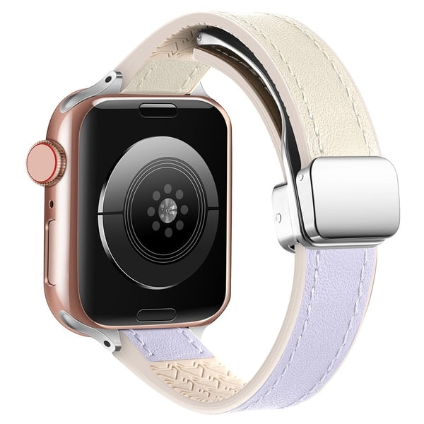Apple Watch Series 41mm / 40mm / 38mm Silikon + PU-klokkebånd - Hvit / Lilla