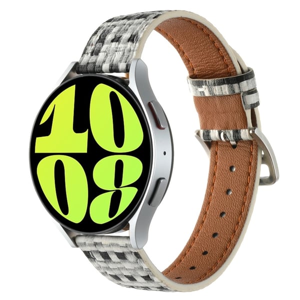 Garmin Active 5 / Samsung Galaxy Watch6 Classic 47mm 43mm Watch Band 20mm Flettet vegansk lærarmbånd - Svart Hvit