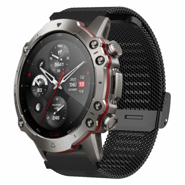 Huami Amazfit Falcon / Garmin Fenix 7 / 6 / 5 Klokkerem Milanese Mesh-armbånd med 22 mm støtbestandig kontakt - Svart