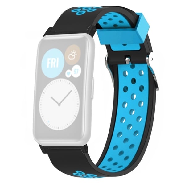 Huawei Watch Fit / Watch Fit Special Edition Dual Color Fleksibelt klokkerem med pustende hull - Svart + Blå